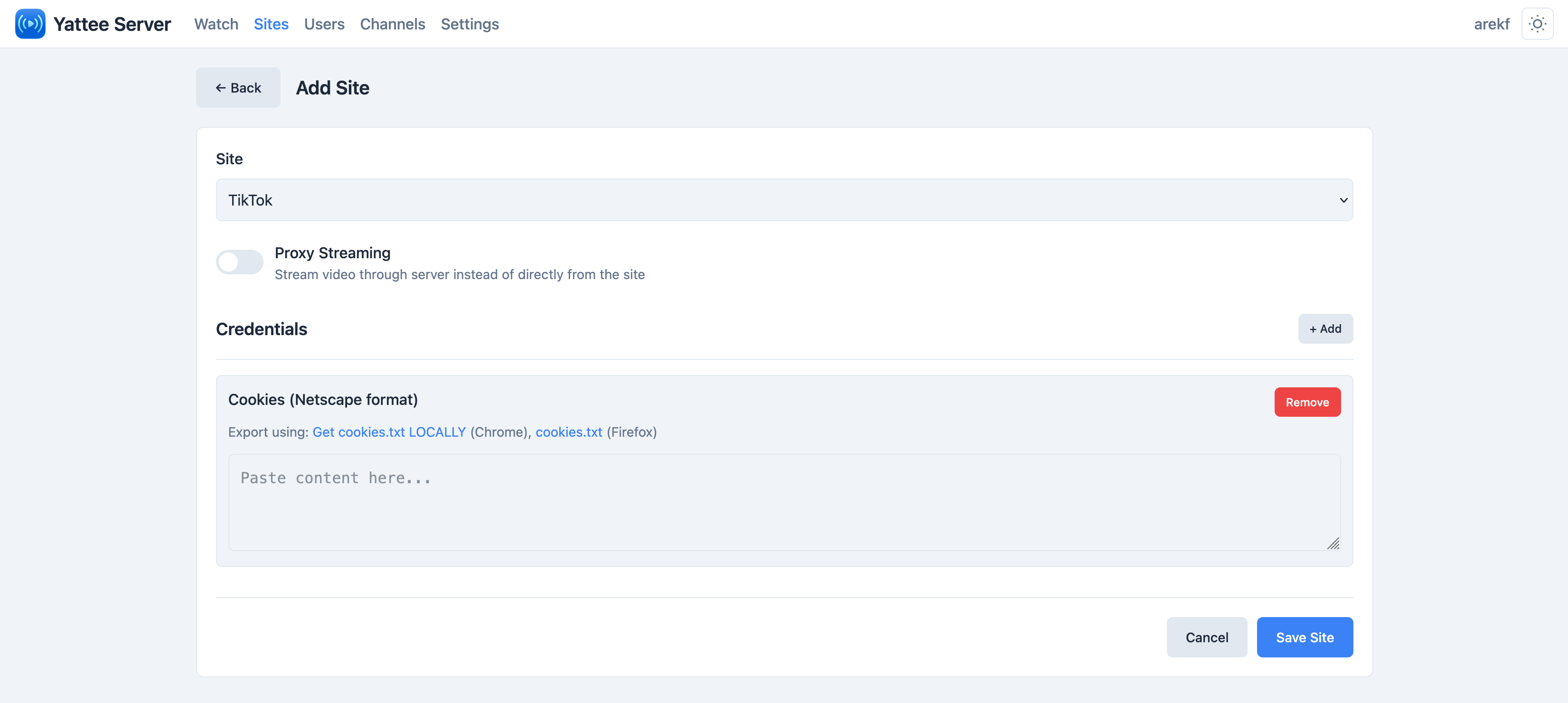 Add Site with Credentials