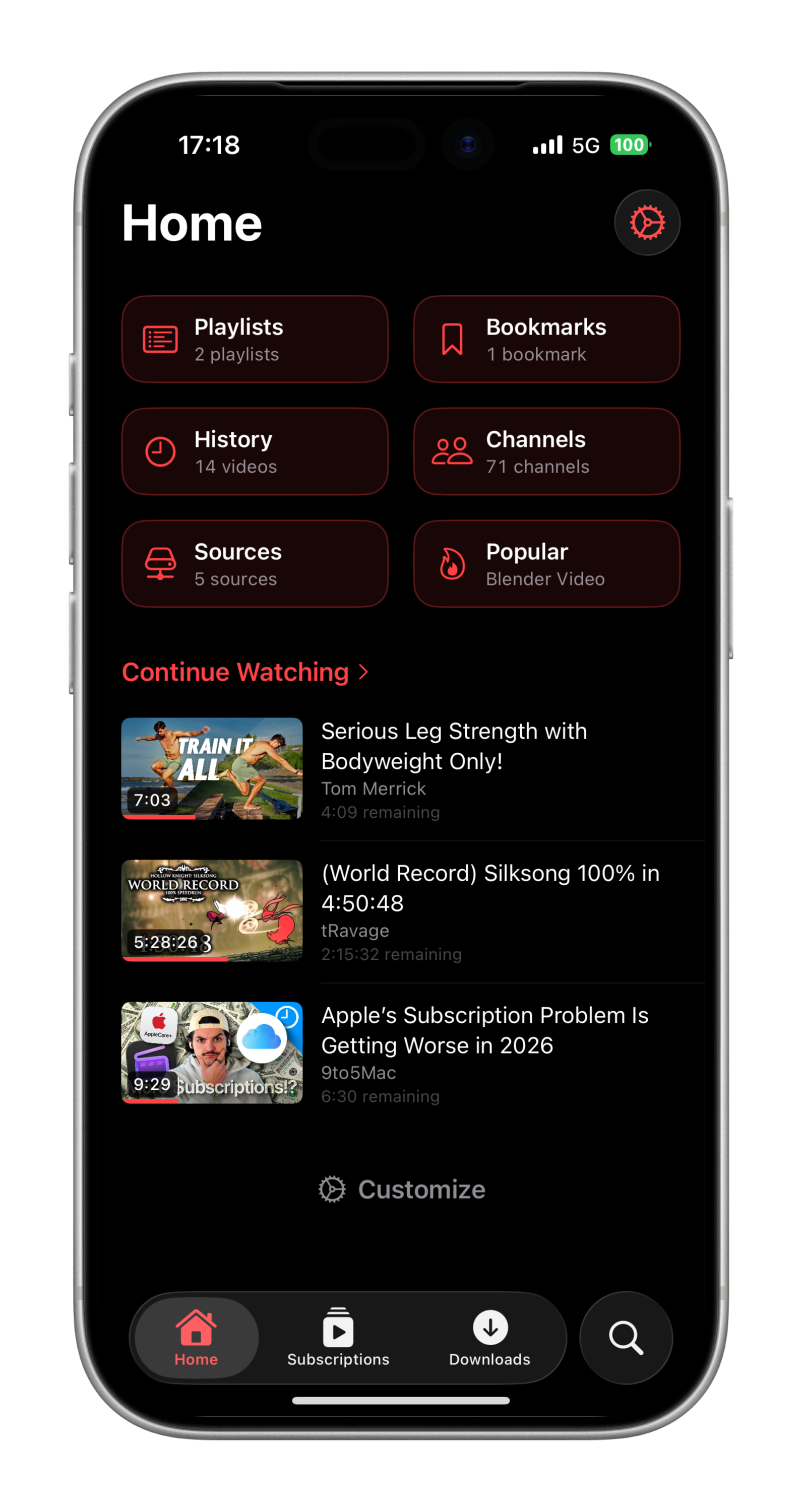 Home screen (dark mode)